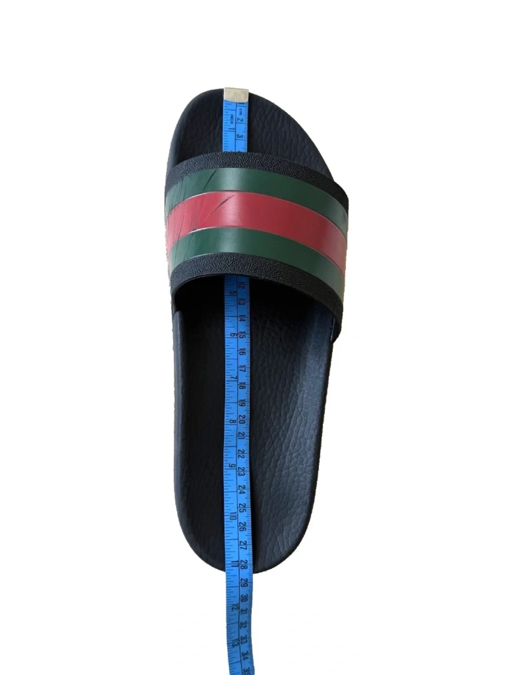 Gucci Web Rubber Slide Sandals Men 9 Black Green Red Stripe Beach Pool READ COND